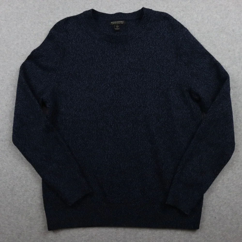 Banana Republic Sweater Mens Large Wool Pullover Knit Crew Neck Blue Long Sleeve
